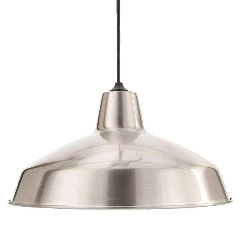 Hampton Bay 286 522 | 1-Light Brushed Nickel Rustic Steel Hanging Barn Light Warehouse Pendant