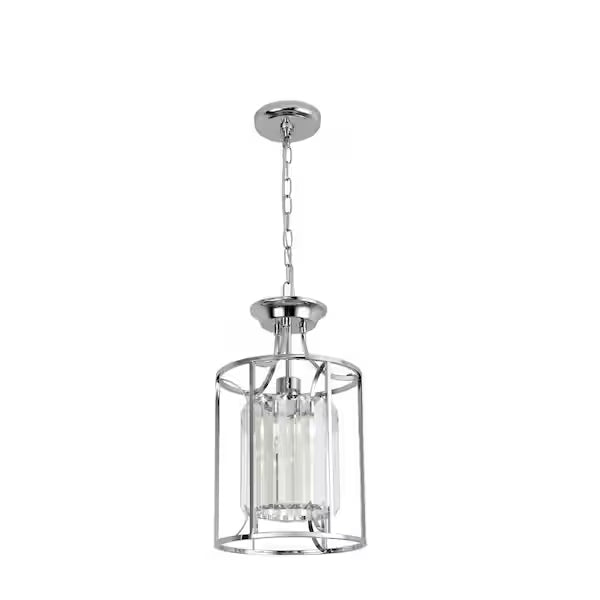 Decor Living P7093GB-CHR | Cecilia 1-Light Polished Chrome Cage Pendant with Crystal Shade
