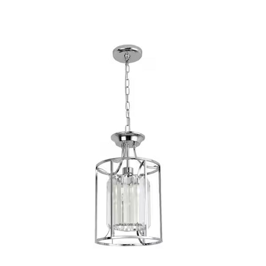 Decor Living P7093GB-CHR | Cecilia 1-Light Polished Chrome Cage Pendant with Crystal Shade