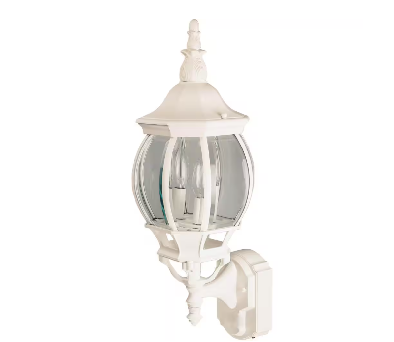 Hampton Bay 248 617 | 23.25 in. White Farmhouse 180-Degree Motion Sensor Outdoor 1-Light Wall Sconce