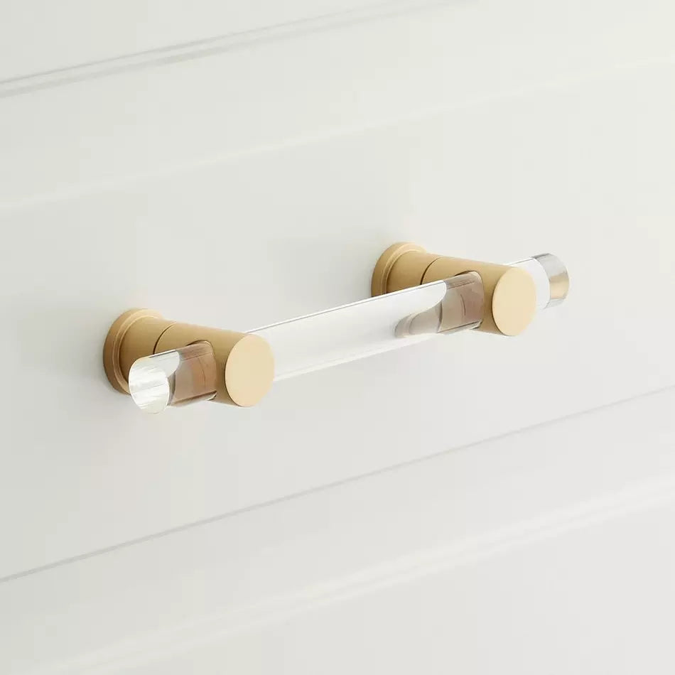 Signature Hardware 5-1/16" Clanora AcrylicBrass Cabinet Pull - ClearSatin Brass