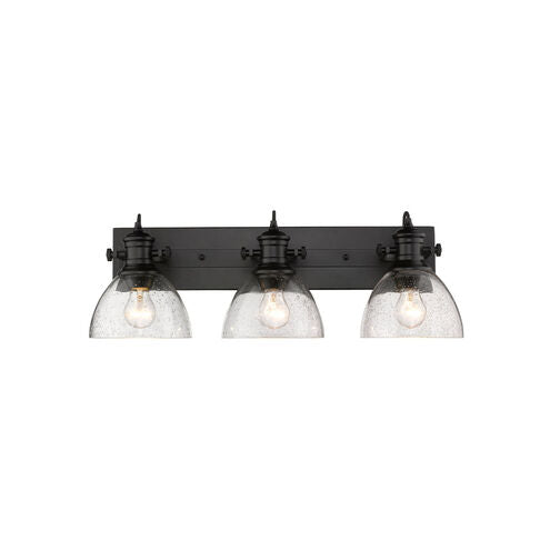 Golden Lighting 3118-BA3 BLK-SD | Hines 3 Light 25 inch Matte Black Bath Vanity Wall Light in Seeded Glass