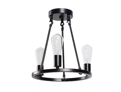 Hampton Bay 1002 758 086 | Stratton 14 in. 3-Light Black Semi-Flush Mount