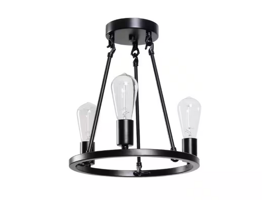 Hampton Bay 1002 758 086 | Stratton 14 in. 3-Light Black Semi-Flush Mount