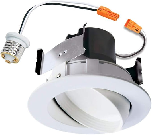 Halo RA4089S1EWHR | RA 4 in. White Integrated LED Recessed Light Adjustable Gimbal Retrofit Trim with Selectable CCT (2700K-5000K)