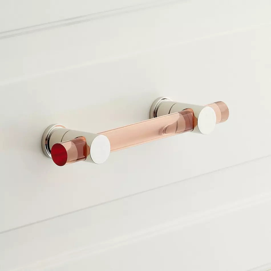 Signature Hardware 5-1/16" Clanora Acrylic Cabinet Pull - Transparent Rose/Polished Nickel
