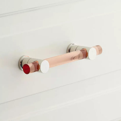 Signature Hardware 5-1/16" Clanora Acrylic Cabinet Pull - Transparent Rose/Polished Nickel
