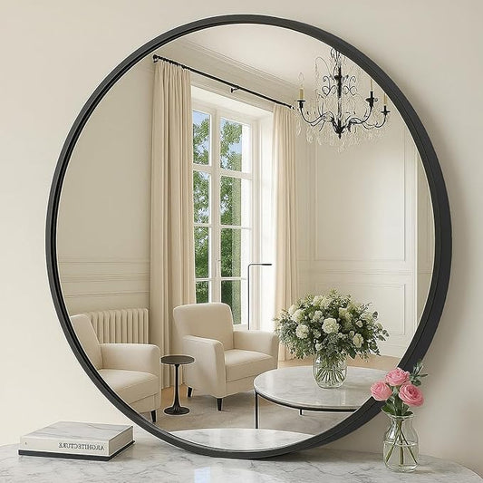 Songmics LWM103B01 | Round Mirror for Bathroom or Living Room, Black