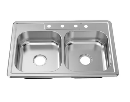 Glacier Bay 755 731 | 33 in. Drop-In 50/50 Double Bowl 22 Gauge Stainless Steel Kitchen Sink