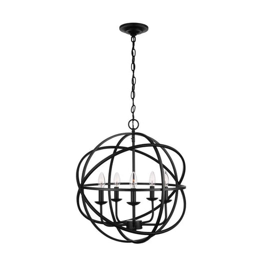 Home Decorators Collection 1004 161 095 | Sarolta Sands 5-Light Black Chandelier Light Fixture with Caged Globe Metal Shade
