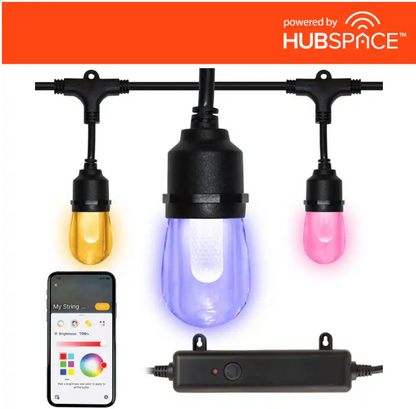 Hampton Bay 1006 787 899 | Indoor/Outdoor 12-Light 24 ft. Smart Plug-in Edison Bulb RGBW Color Changing LED String Light Powered by Hubspace