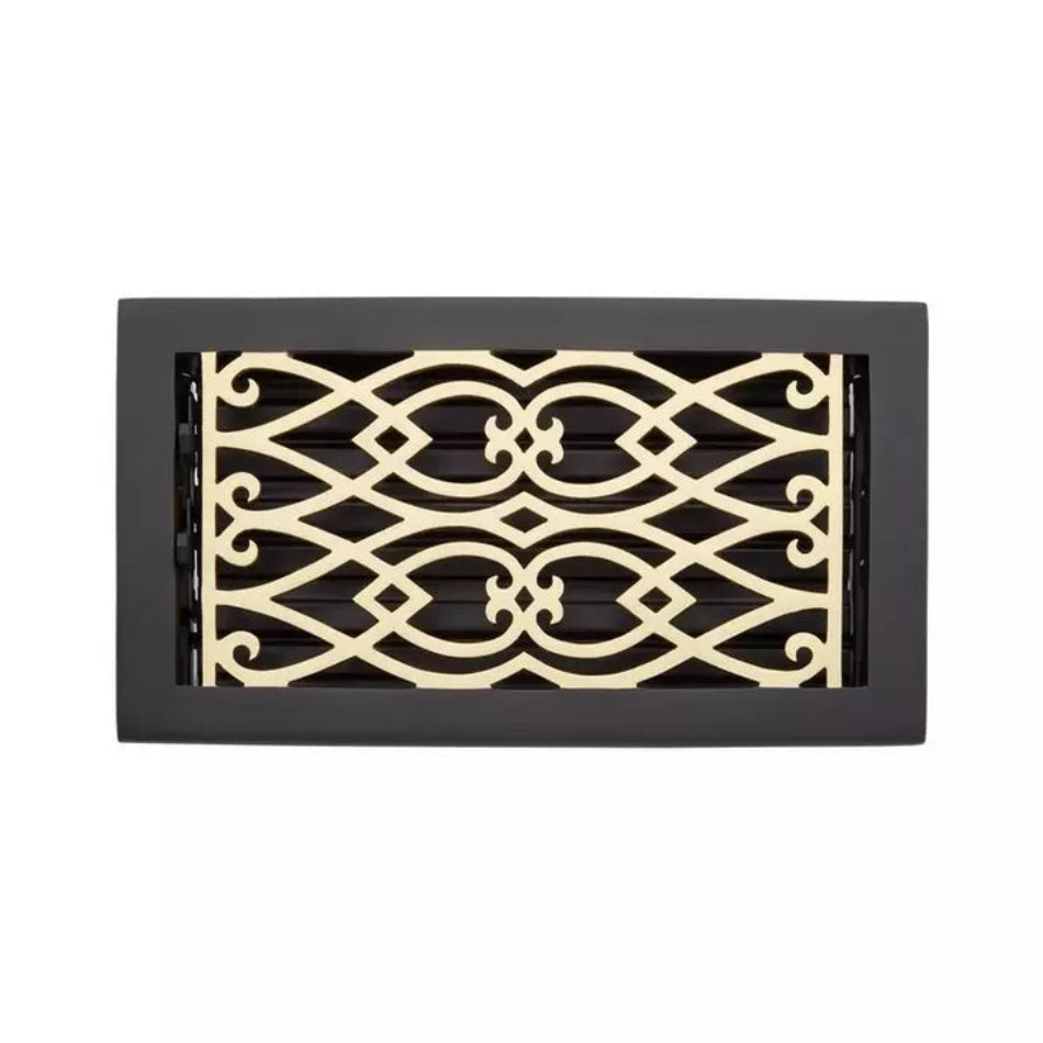 Signature Hardware VIC614-ABB | 6 x 14" Victorian Brass Floor Register in Antique Matte Brass / Black (7-1/4" x 15-3/8" Overall)