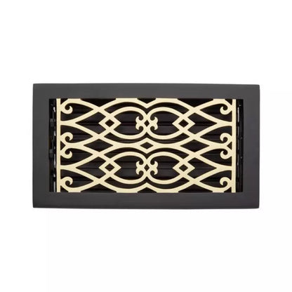 Signature Hardware VIC614-ABB | 6 x 14" Victorian Brass Floor Register in Antique Matte Brass / Black (7-1/4" x 15-3/8" Overall)