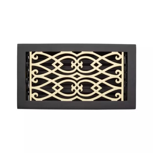 Signature Hardware VIC614-ABB | 6 x 14" Victorian Brass Floor Register in Antique Matte Brass / Black (7-1/4" x 15-3/8" Overall)