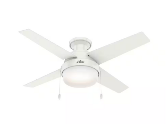 Hunter 50189 | Ristrello 44 in. LED Low Profile Indoor Fresh White Ceiling Fan with Light Kit