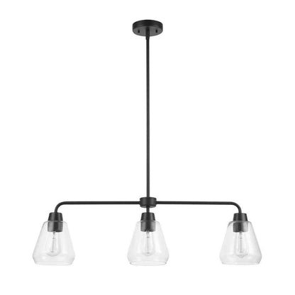 Hampton Bay 6700 0062 | Granby 3-Light Matte Black Linear Chandelier with Glass Shades