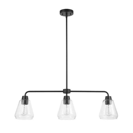 Hampton Bay 6700 0062 | Granby 3-Light Matte Black Linear Chandelier with Glass Shades