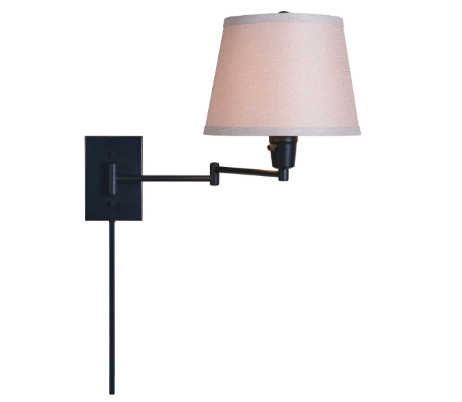 Hampton Bay 1002 453 587 | Ellsworth 1-Light Oil Rubbed Bronze Swing Arm Plug-In Wall Lamp with Fabric Shade 227