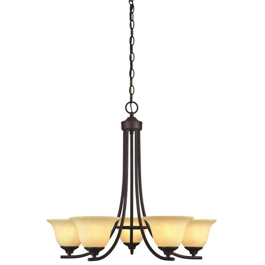 Westinghouse 62214 | Five Light Chandelier, Oil Rubbed Bronze Finish, Burnt Scavo Glass
