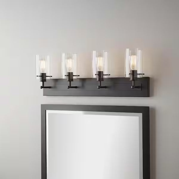 Hampton Bay 1005 533 801 | Regan 29.13 in. 4-Light Espresso Bronze Vanity Light with Clear Glass Shades