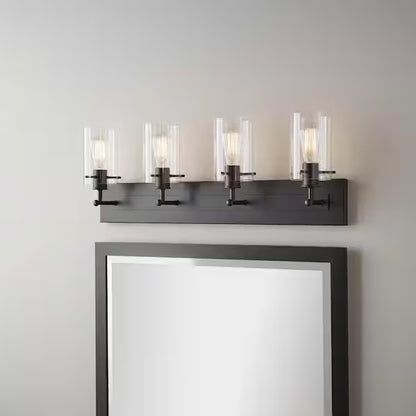 Hampton Bay 1005 533 801 | Regan 29.13 in. 4-Light Espresso Bronze Vanity Light with Clear Glass Shades