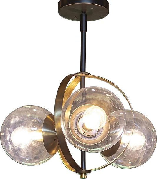 Decor Therapy CH1862 | 3-Light 17-in Black Metal and Antique Brass Semi-flush Mount Light