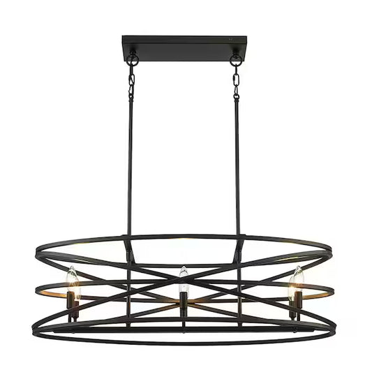 Home Decorators Collection | Sarolta Sands 6-Light Black Kitchen Island Pendant Light Fixture with Linear Metal Shade