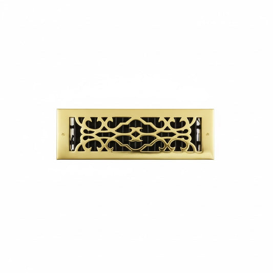 Signature Hardware A-414-PD | 4 x 14" Traditional Brass Floor Register in Polished Brass (5-1/2 x 15-5/8" Overall)