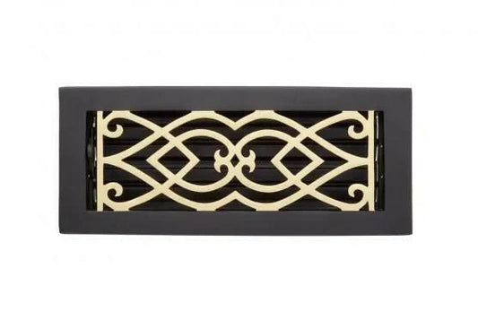 Signature Hardware VIC414-ANB | 4 x 14" Victorian Brass Floor Register-Antique Brushed Nickel and Black