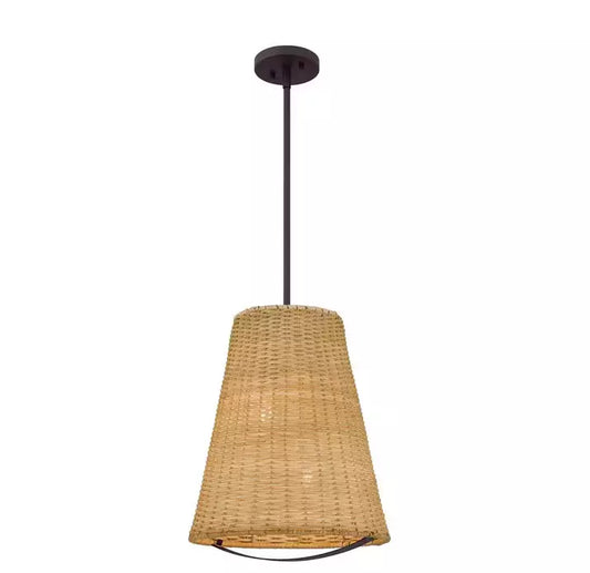 DSI Lighting 1006 016 996 | Cambria 2 -Light Dark Brown Pendant with Rattan Shade