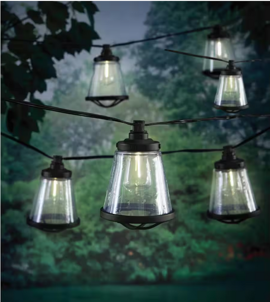Hampton Bay 1005 698 347 | 10-Light 11 ft. Outdoor/Indoor Plug-In LED ST38 Vintage Bulb String Light with Seedy Cage