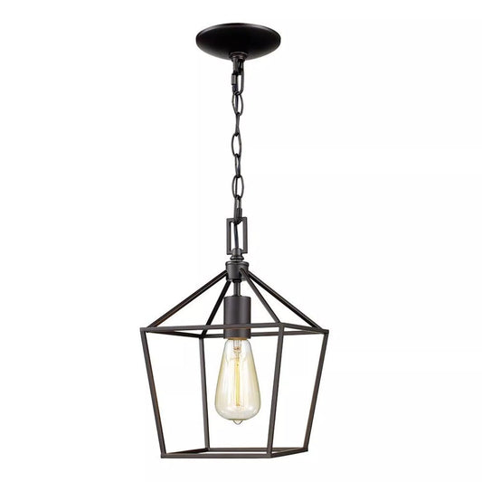 Home Decorators Collection 1006 106 214 | Weyburn 1-Light Bronze Farmhouse Mini Pendant Light Fixture with Caged Metal Shade