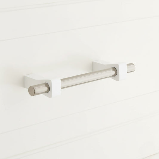 Signature Hardware SH553051WHPN | 6‑5/16" Odion Solid Brass Cabinet Pull in White/Polished Nickel
