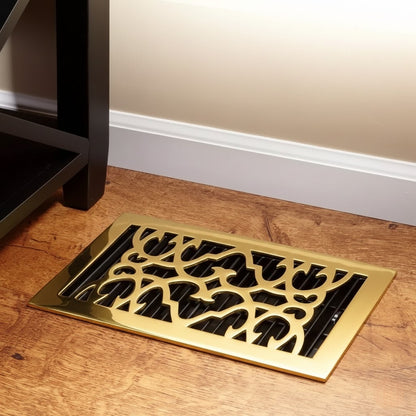 Signature Hardware A-414-PD | 4 x 14" Traditional Brass Floor Register in Polished Brass (5-1/2 x 15-5/8" Overall)