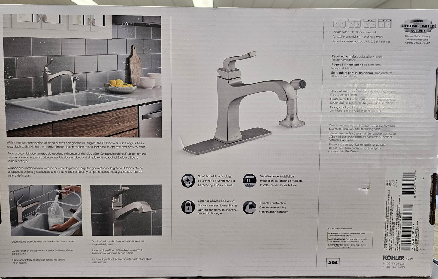 Kohler Kitchen Faucet w/ Sidesprayer Stainless Rubicon - R26581-VS  NEW In Box