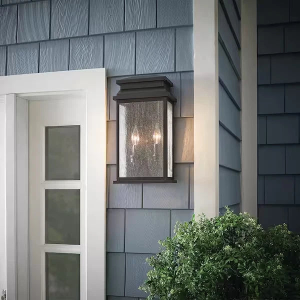 Home Decorators Collection 1007 199 827 | Sirrine 17.25 in. 2-Light Black Outdoor Wall Light Fixture Sconce with Clear Seeded Glass