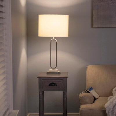 allen + roth 1233110 | 21-in Brushed Steel with White Marble Accents Plug-In Metal Lamp Base