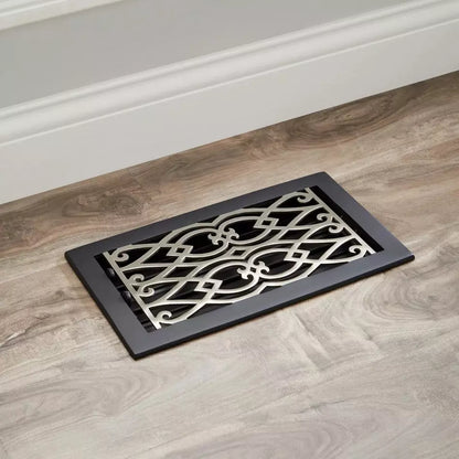 Signature Hardware VIC614-ABB | 6 x 14" Victorian Brass Floor Register in Antique Matte Brass / Black (7-1/4" x 15-3/8" Overall)
