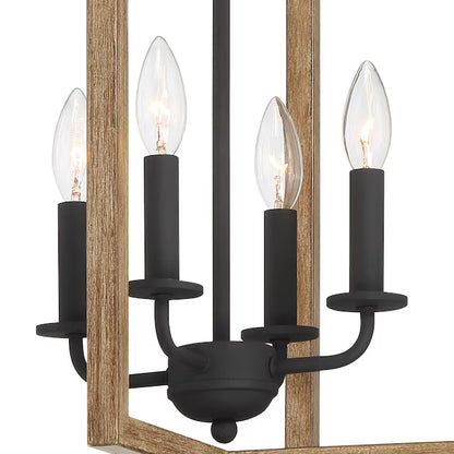 Hatteras Pendant BD21039-BOW | 4-Light Matte Black Rectangle Mini-Pendant with Wood Accents