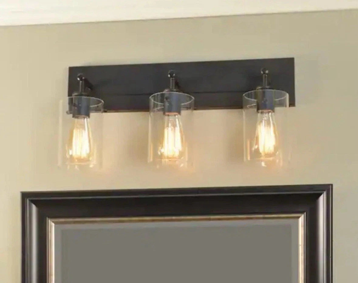 Hampton Bay 1004 335 702 | Regan 21 in. 3-Light Espresso Bronze Vanity Light with Clear Glass Shades