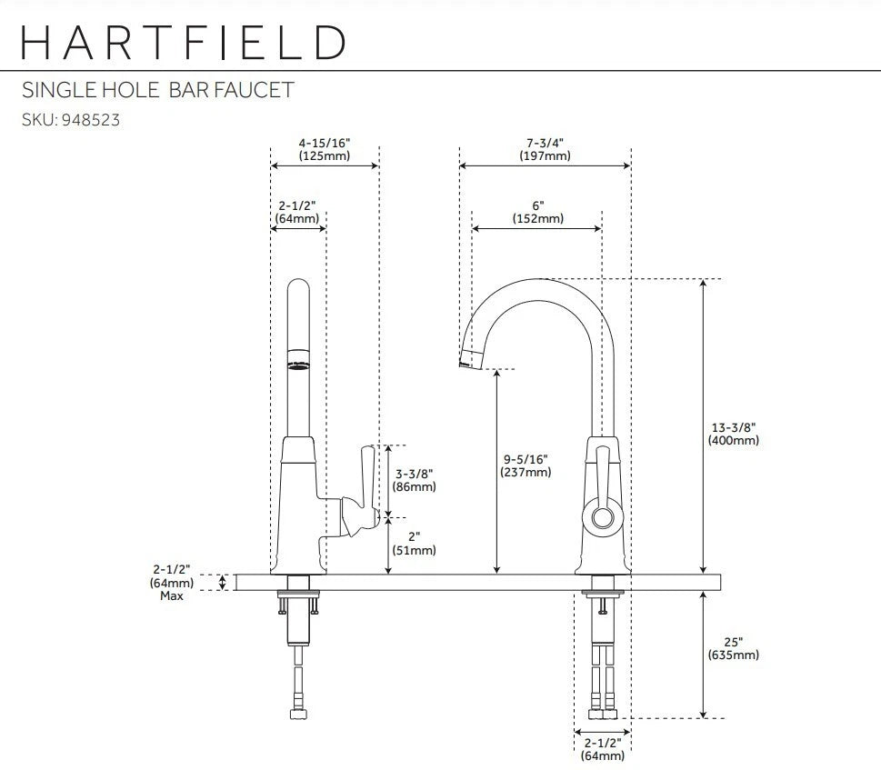 Signature Hardware SHXCHA103CP | Hartfield Single-Hole Bar Faucet – Polished Chrome, Brass Construction