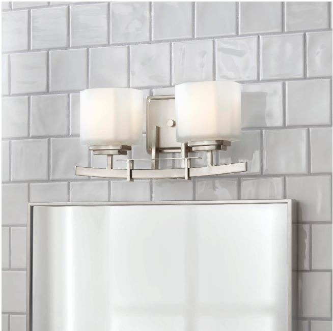 Hampton Bay 1000 036 813 | Architecture 2-Light Brushed Nickel Vanity Light with Etched White Glass Shades
