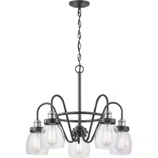 Progress Lighting 1002 788 483 | Crofton Collection 5-light Rustic Pewter Chandelier with Brushed Nickel Accents and Clear Seeded Glass