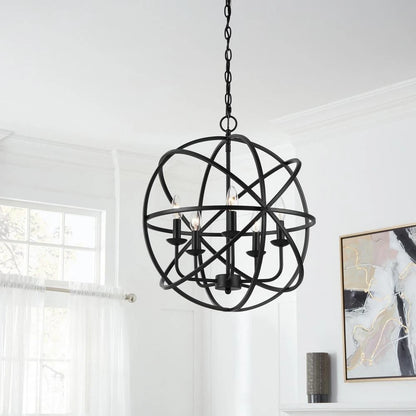 Home Decorators Collection 1004 161 095 | Sarolta Sands 5-Light Black Chandelier Light Fixture with Caged Globe Metal Shade