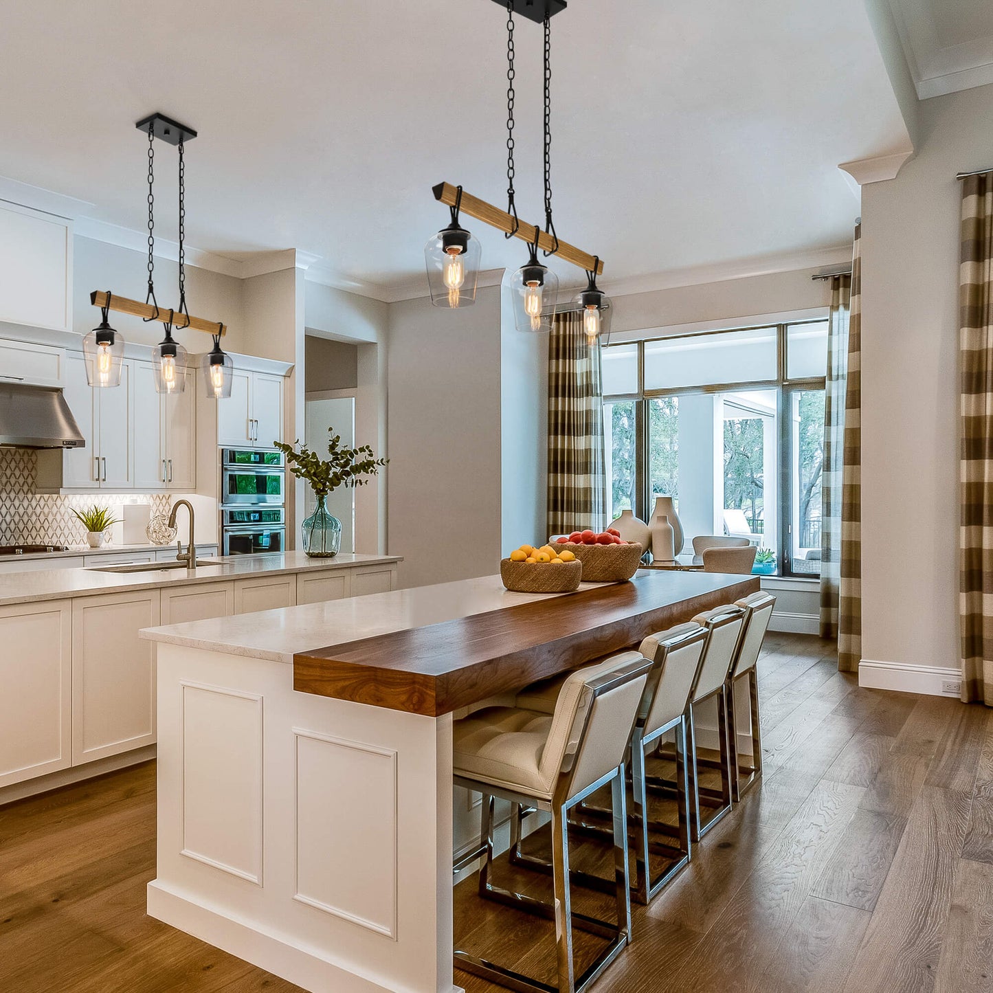 LNC A04186 | Zovira 3-Light Wood Island Light