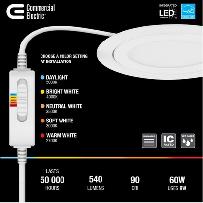 Commercial Electric 1004 655 273 | Slim Directional Integrated LED 4 in Round Adj Color Temp Canless Recessed Light