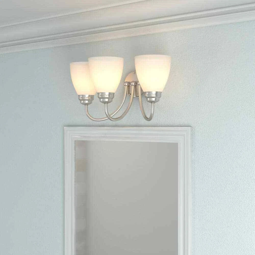 Hampton Bay 447 461 | Hamilton 3-Light Brushed Nickel Vanity Light with Frosted Glass Shades