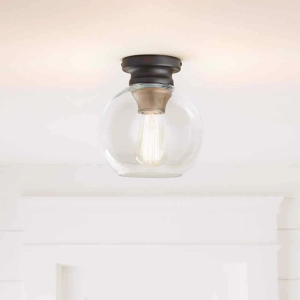 Home Decorators Collection 1003 317 533 | Evelyn 8 in. 1-Light Modern Industrial Bronze Flush Mount Ceiling Light with Clear Glass Shade