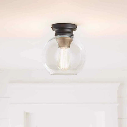 Home Decorators Collection 1003 317 533 | Evelyn 8 in. 1-Light Modern Industrial Bronze Flush Mount Ceiling Light with Clear Glass Shade