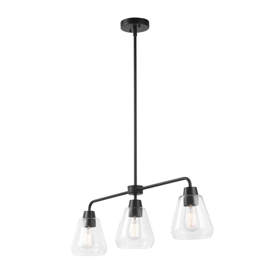 Hampton Bay 6700 0062 | Granby 3-Light Matte Black Linear Chandelier with Glass Shades